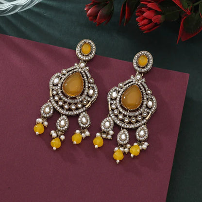 Bright Yellow Color Kundan Earrings For Chic Ethnic And Festive Styling