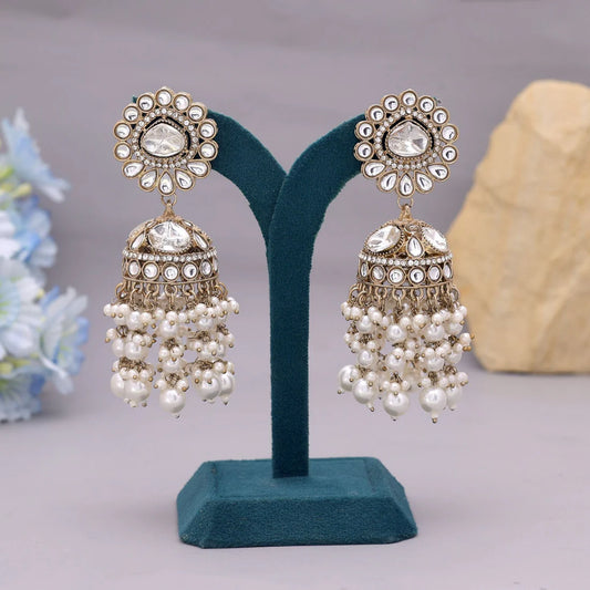 White Color Kundan Earrings Offering Classic Elegance For Ethnic Wear