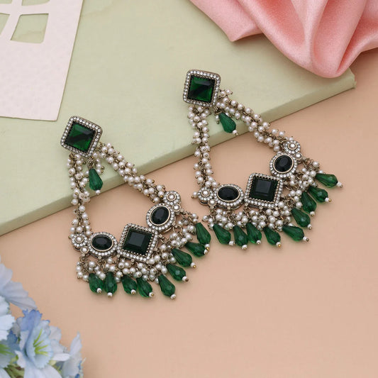 Green Color Kundan Earrings Featuring Premium Finish For Ethnic Fashion