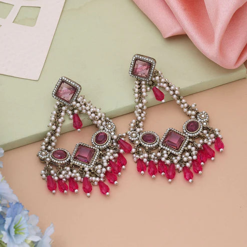 Rani Color Kundan Earrings Crafted For Royal Bridal And Party Looks