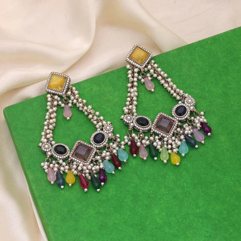 Multi Color Kundan Earrings Designed For Vibrant Wedding Celebrations