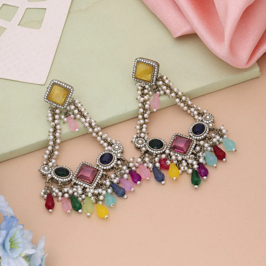 Multi Color Kundan Earrings Designed For Vibrant Wedding Celebrations