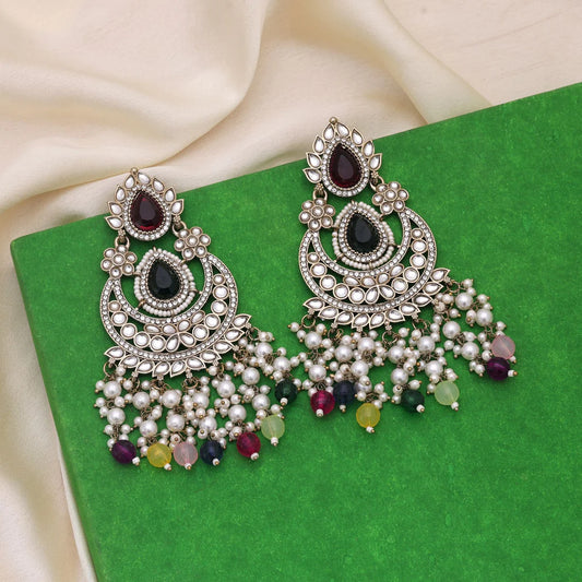 Maroon & Green Color Kundan Earrings With Classic Festive Elegance