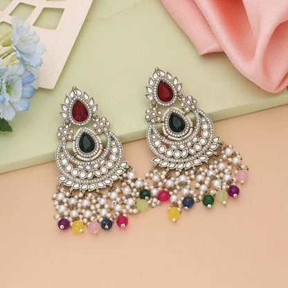 Maroon & Green Color Kundan Earrings With Classic Festive Elegance