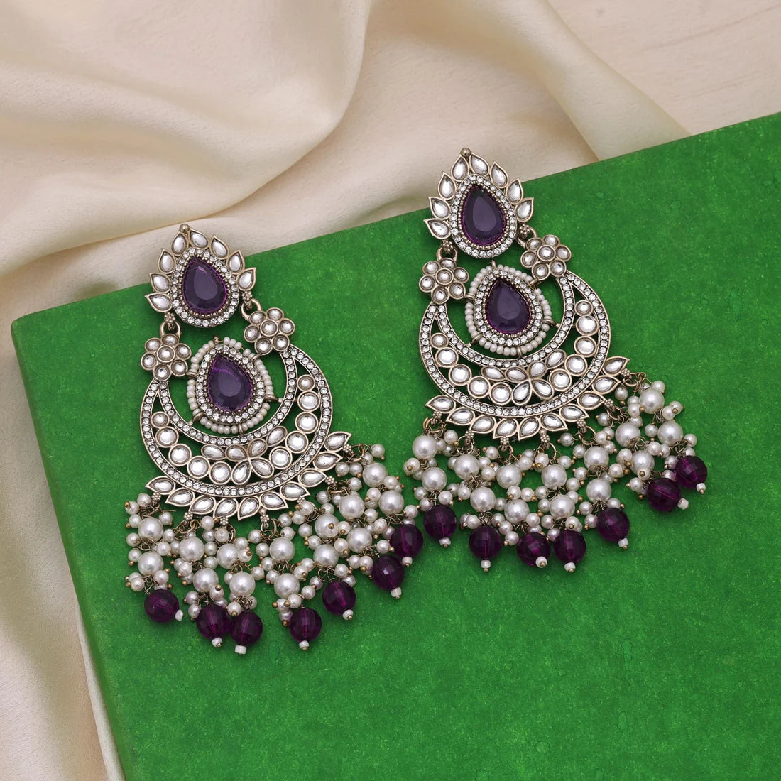 Purple Color Kundan Earrings Inspired By Royal Festive Jewellery Trends