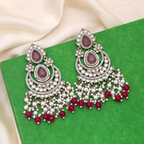 Rani Color Kundan Earrings Offering Royal Shine And Festive Beauty