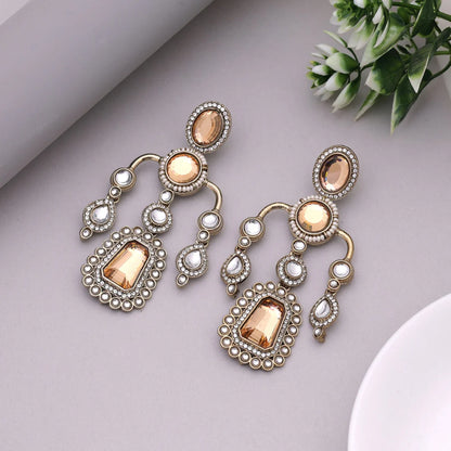 Gold Color Kundan Earrings Designed For Wedding And Festive Functions