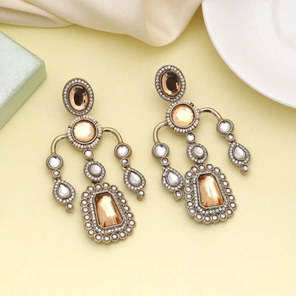 Gold Color Kundan Earrings Designed For Wedding And Festive Functions