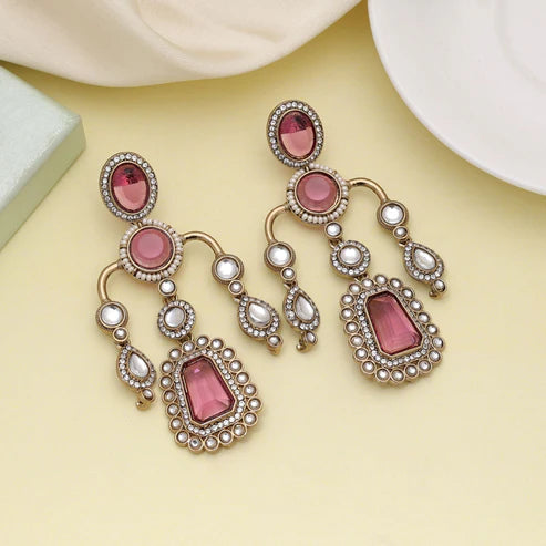 Magenta Color Kundan Earrings Featuring Vibrant Festive Color Appeal