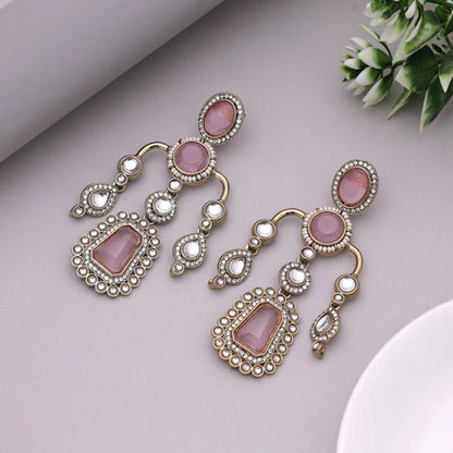 Pink Color Kundan Earrings With Soft Glamour And Traditional Appeal
