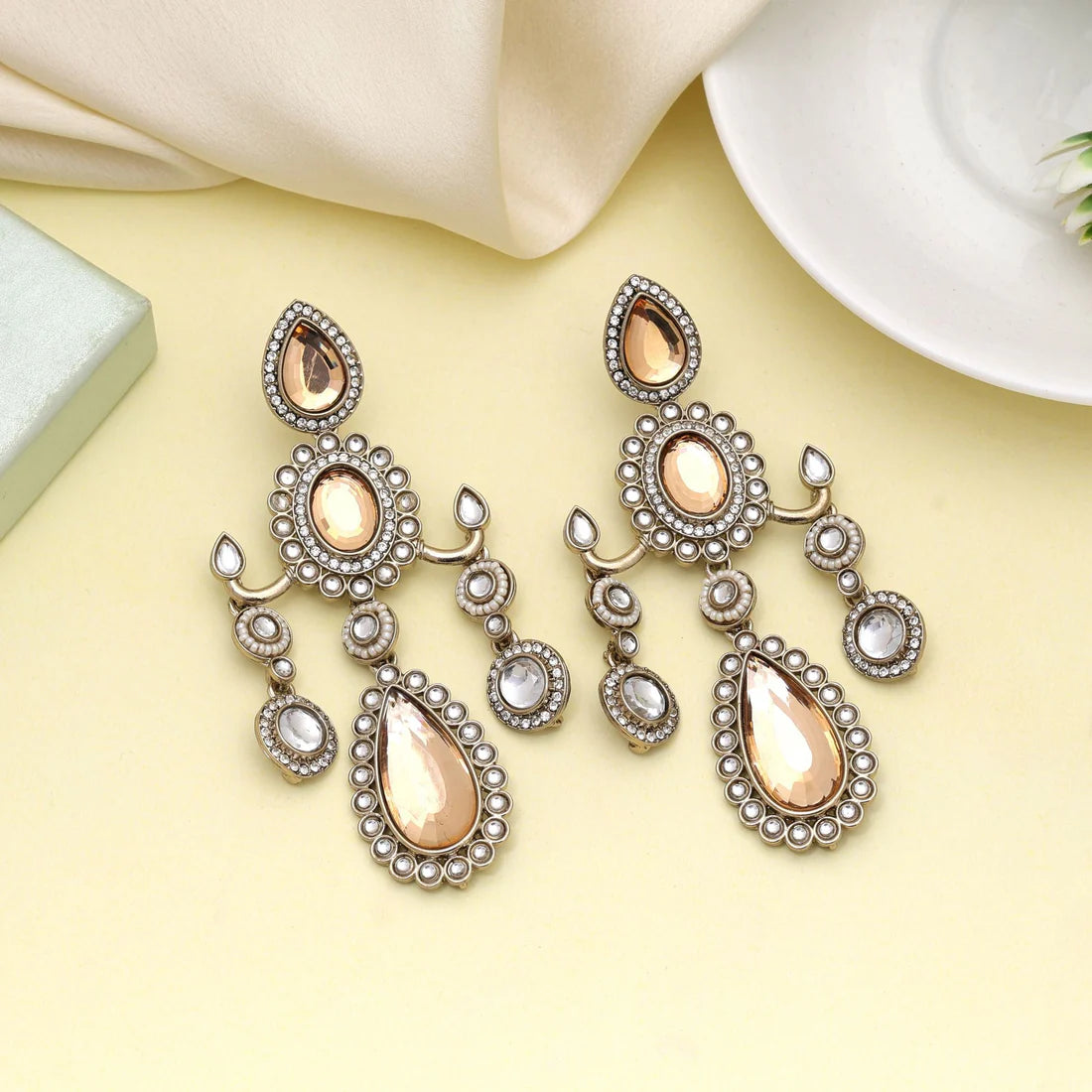 Gold Color Kundan Earrings With Classic Design And Festive Shine