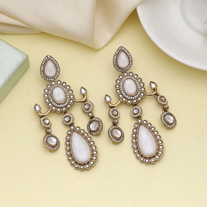 White Color Kundan Earrings Designed For Graceful Festive Styling