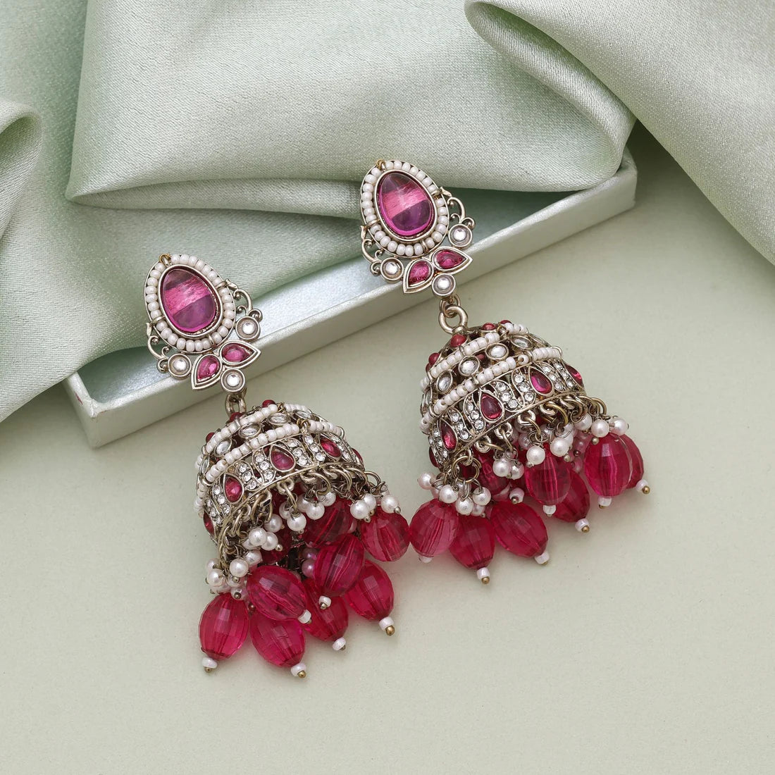 Rani Color Kundan Earrings Designed To Pair With Kundan Earrings Tikka Set