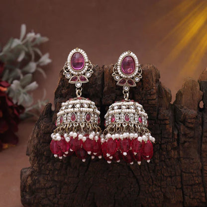 Rani Color Kundan Earrings Designed To Pair With Kundan Earrings Tikka Set