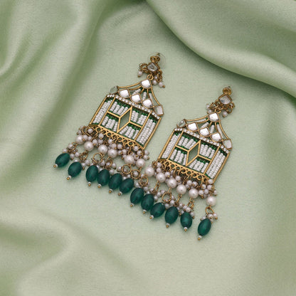 Sky Blue Color Stylish Ethnic Kundan Earrings With Traditional Party Wear Design