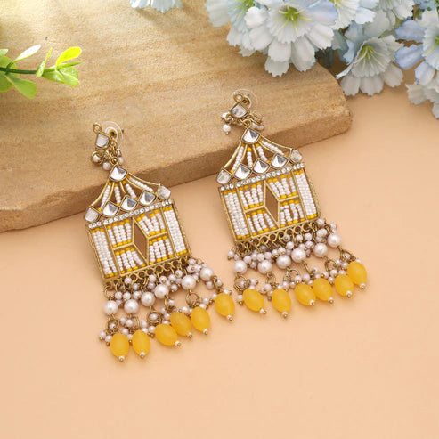 Sky Blue Color Stylish Ethnic Kundan Earrings With Traditional Party Wear Design