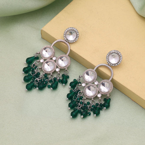 ALL Green Color Ethnic Party Wear Kundan Earrings With Royal Traditional Style
