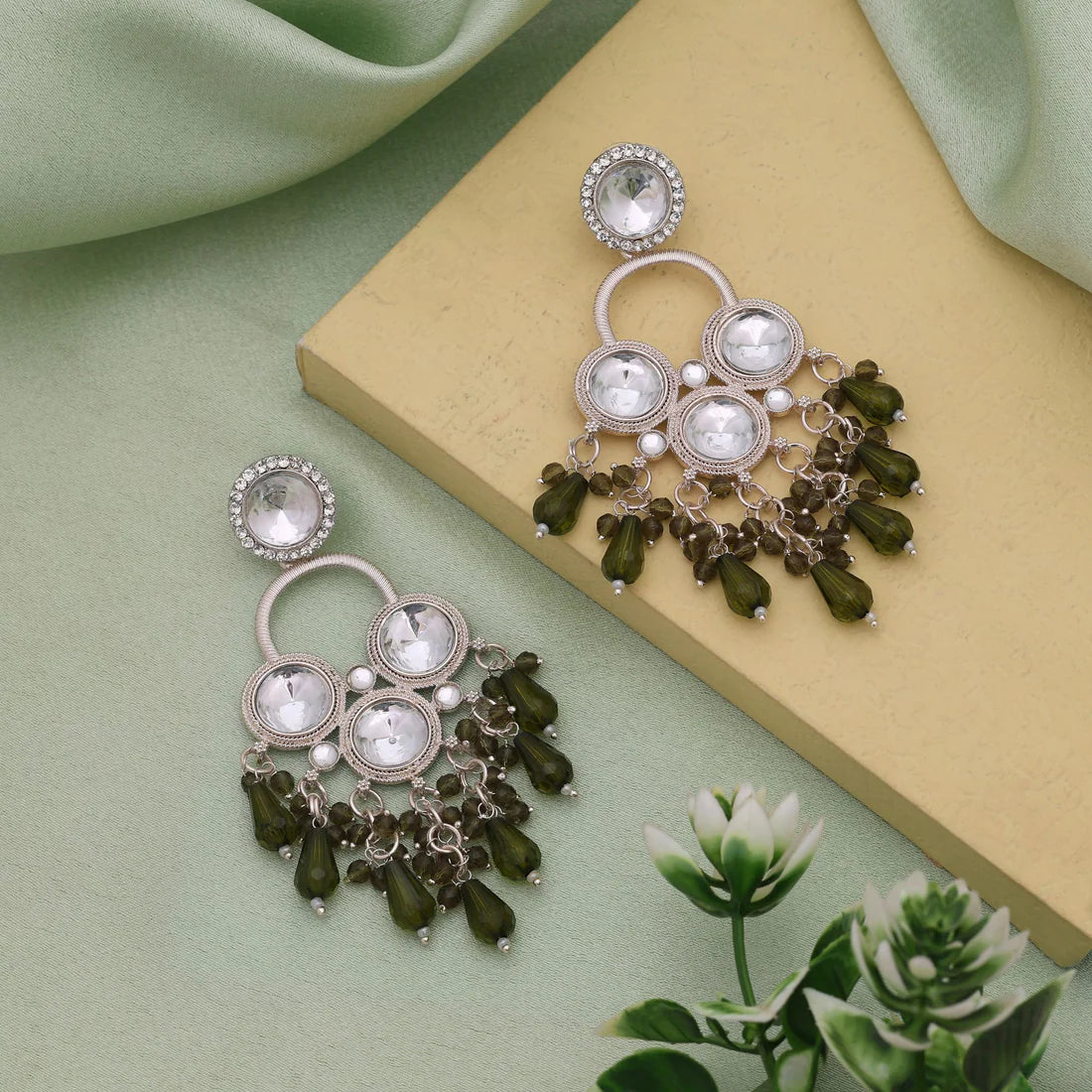 ALL Green Color Ethnic Party Wear Kundan Earrings With Royal Traditional Style