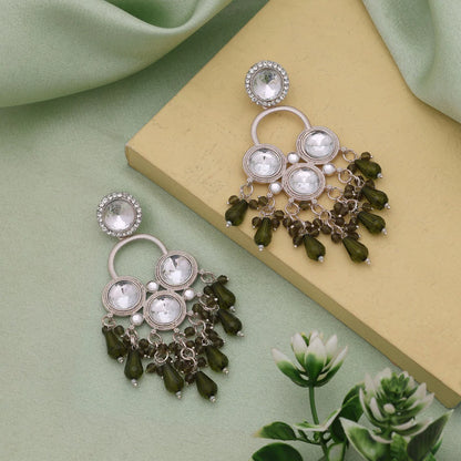 ALL Green Color Ethnic Party Wear Kundan Earrings With Royal Traditional Style
