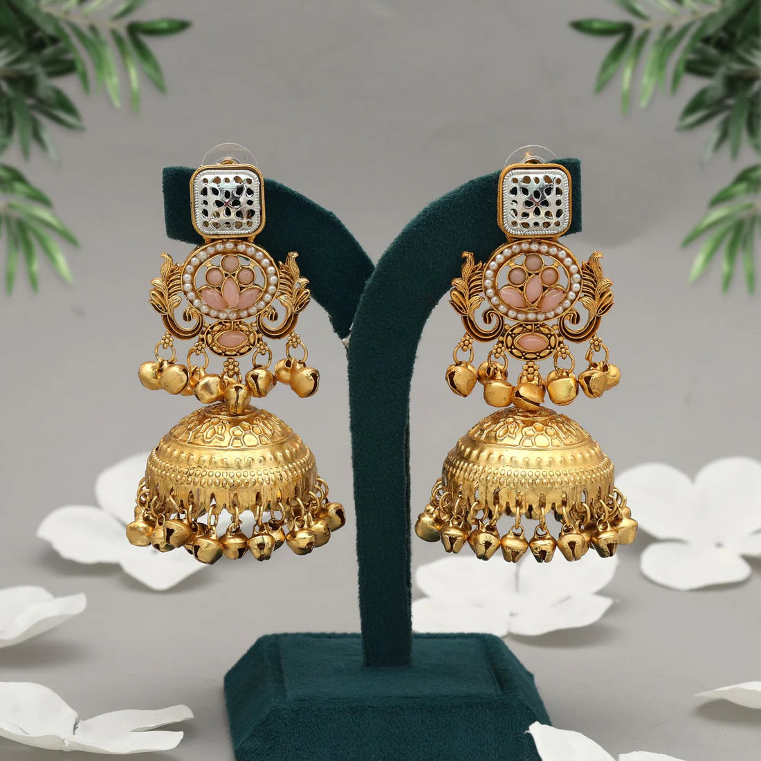 Pink Color Jhumka Kasmiri Earrings Elegant Feminine Jewelry With Classic Design