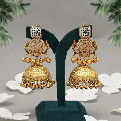 Pink Color Jhumka Kasmiri Earrings Elegant Feminine Jewelry With Classic Design