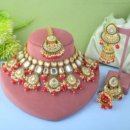 Elegant Red Color Kundan Necklace Set For Traditional Wedding Wear
