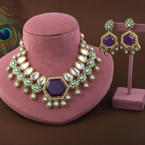 Gorgeous Purple Color Kundan Necklace Set with Premium Traditional Indian Craftsmanship