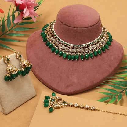 Trendy Green Color Kundan Necklace Set Perfect For Weddings Festivals And Parties