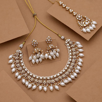 Premium White Color Kundan Necklace Set With Exquisite Traditional Indian Jewellery