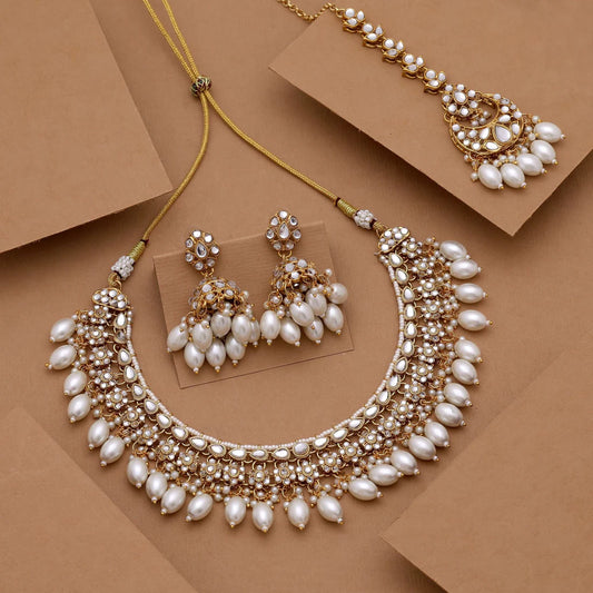 Premium White Color Kundan Necklace Set With Exquisite Traditional Indian Jewellery