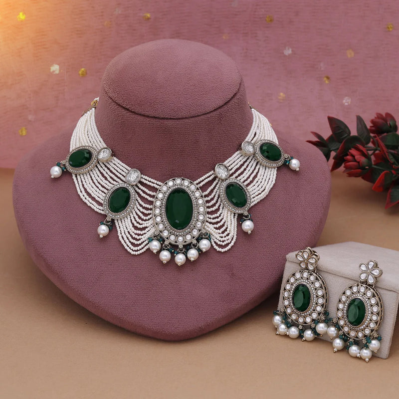 Green Color Kundan Necklace Set Inspired By Rich Indian Festive Jewellery