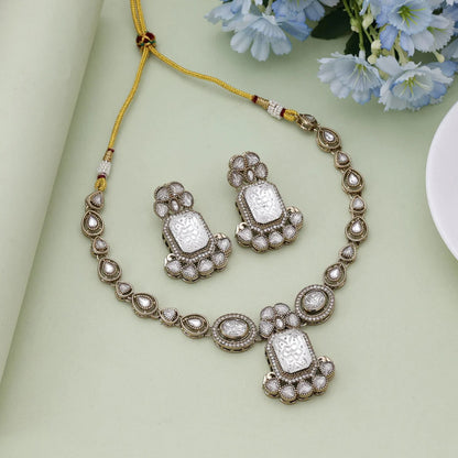 White Color Kundan Necklace Set Designed For Timeless Traditional Elegance