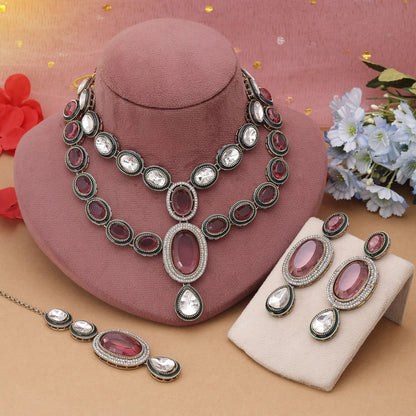 Magenta Color Kundan Necklace Set With Bold Festive Color Expression