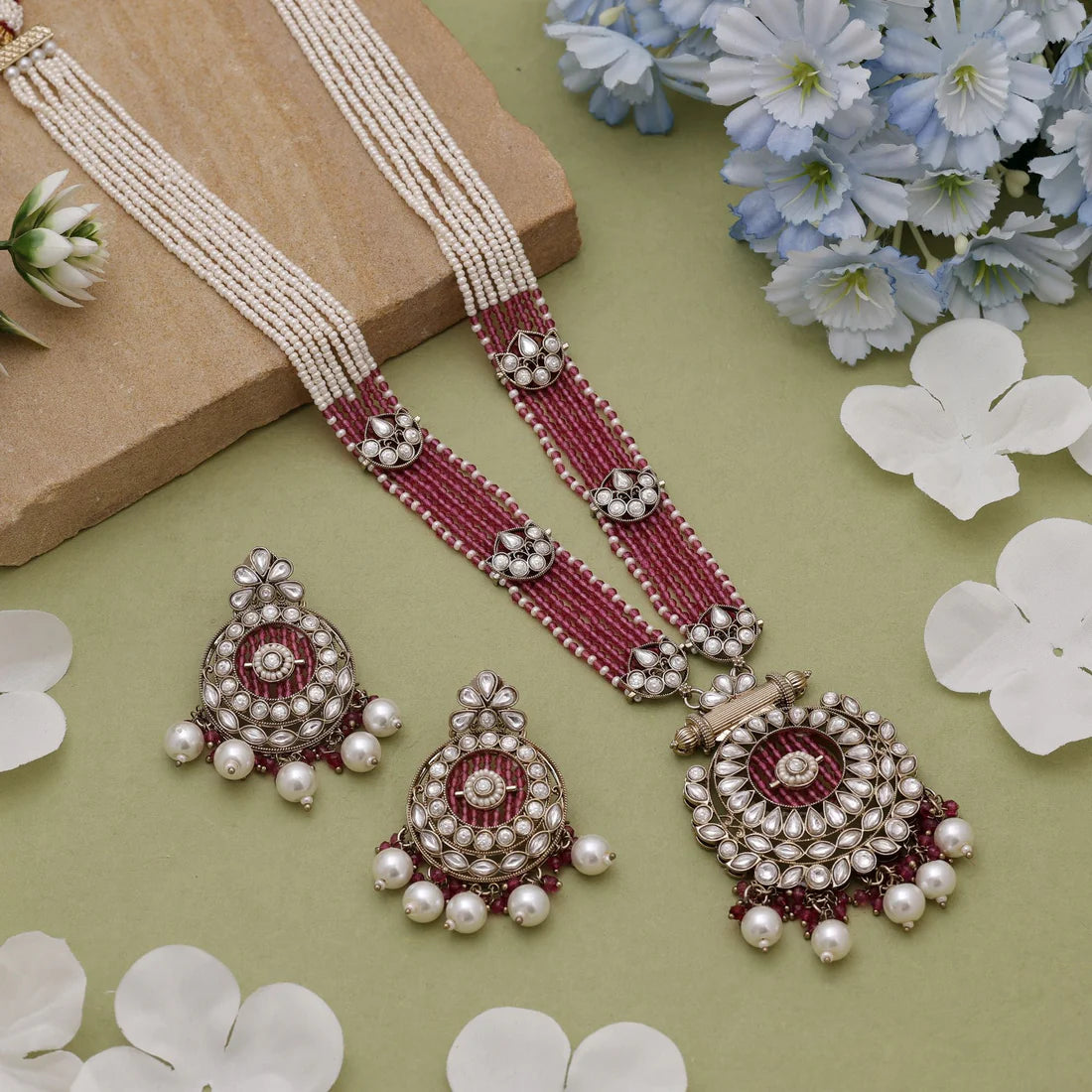 Magenta Color Kundan Necklace Set With Luxurious Ethnic Finish