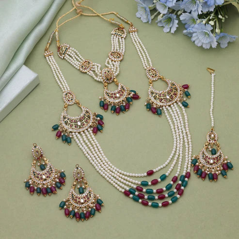 Rani & Green Color Rajputi Jewellery Rani Haar With Heritage Detailing