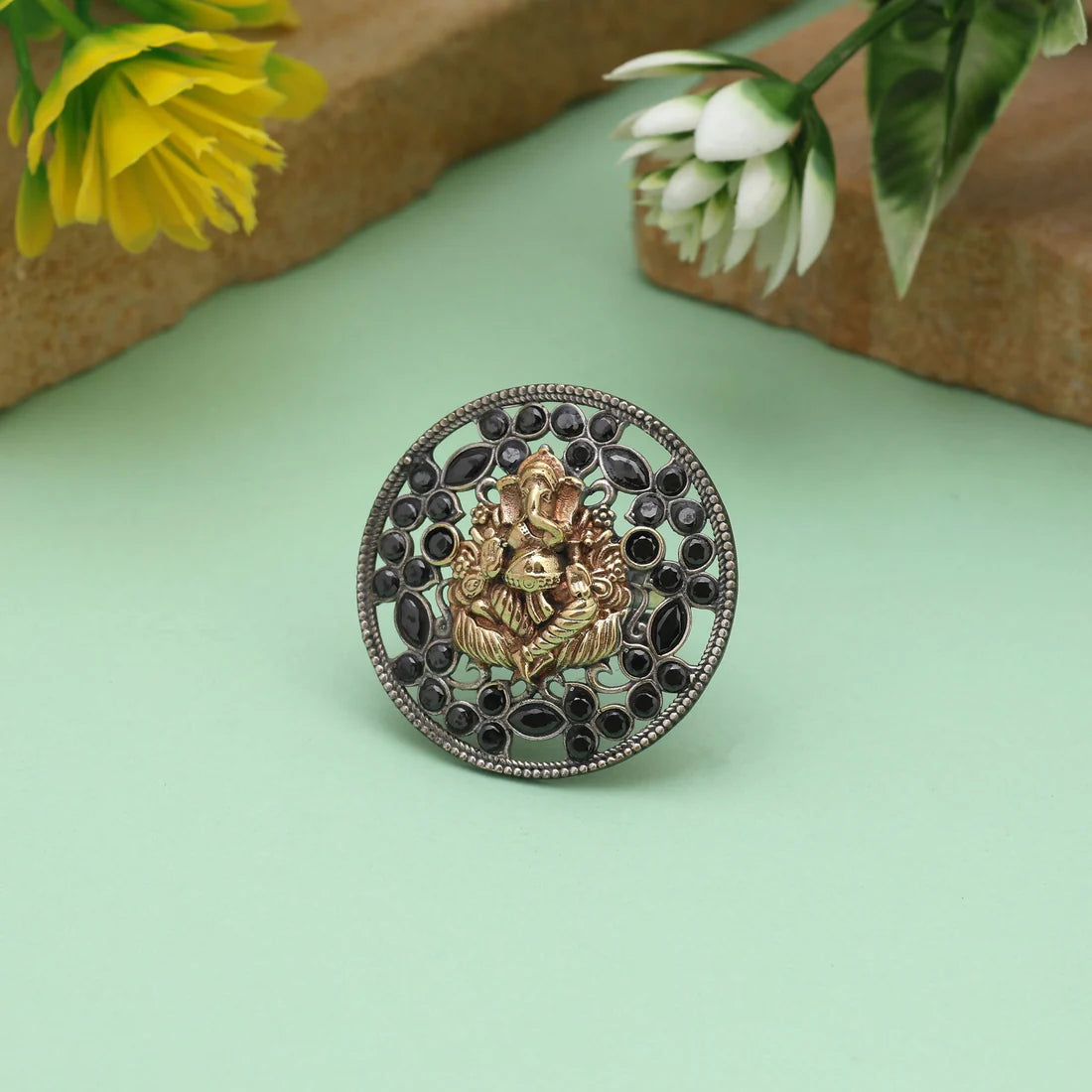 Black Color Dual Tone Oxidised Rings Featuring Dramatic Dark Elegance With Meticulous Oxidised Craftsmanship