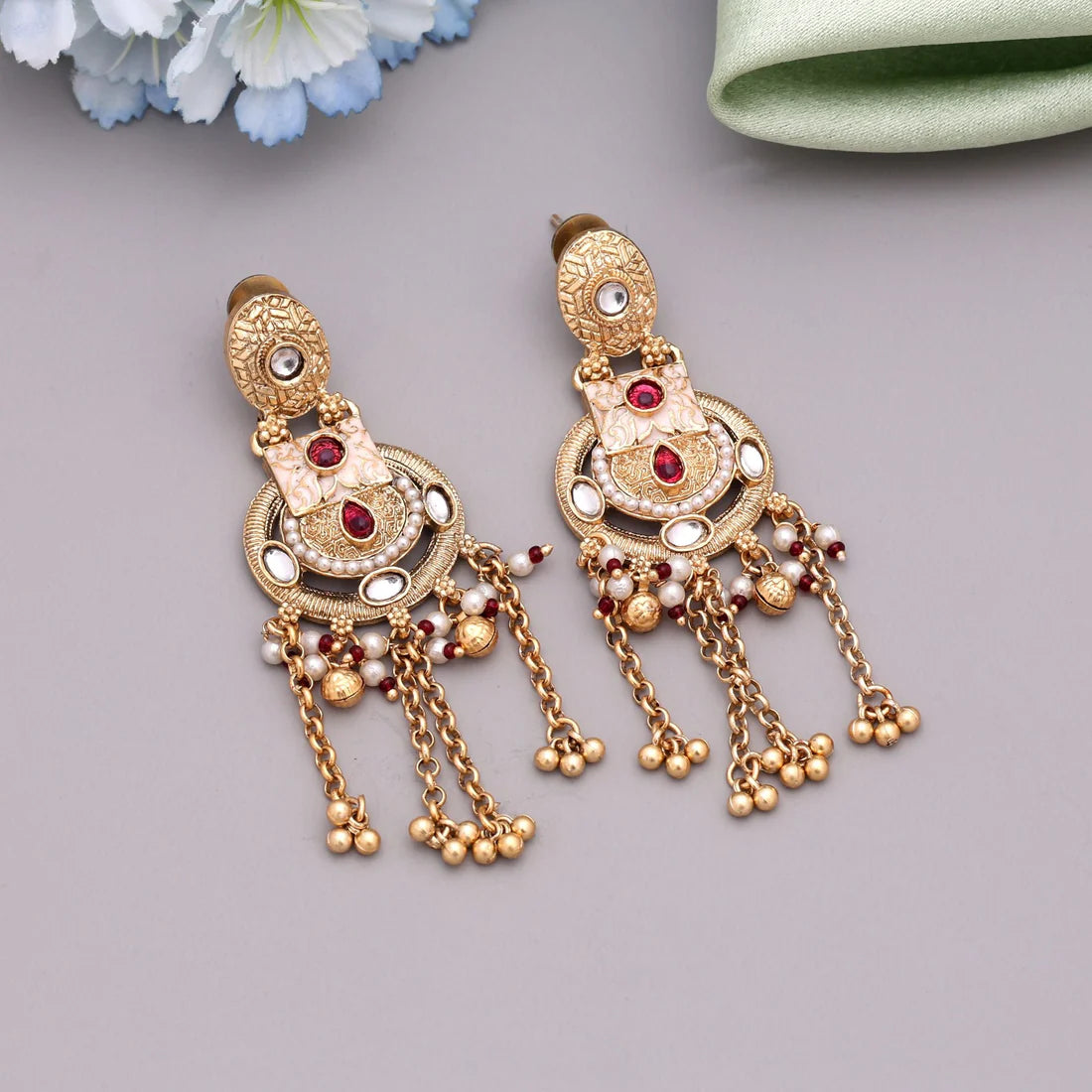 Rani Color Matte Gold Earrings Featuring Traditional Design Perfect For Festive Ethnic Outfits