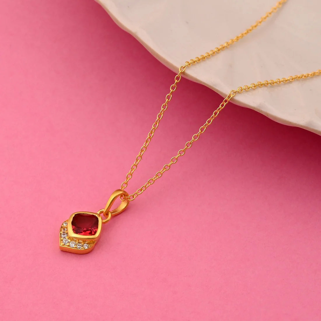 Ruby Color 925 Gold Plated Silver Pendan
