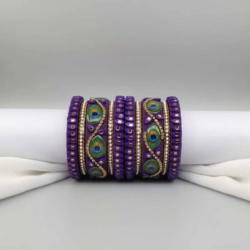 Purple Color Peacock Feather 1 Set Of Thread Bangle Inspired By Royal Indian Artistry