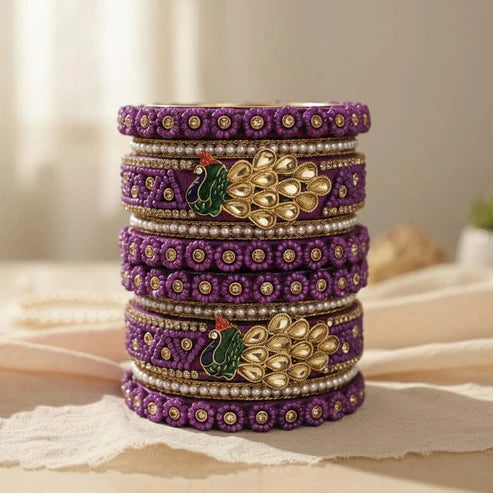 Purple Color Peacock Inspired 1 Set Of Thread Bangle Showcasing Royal Ethnic Beauty