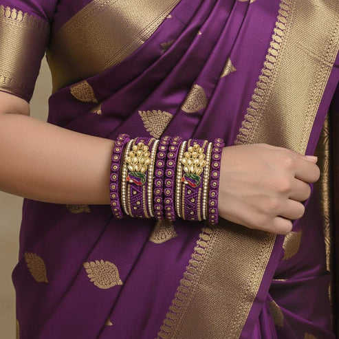 Purple Color Peacock Inspired 1 Set Of Thread Bangle Showcasing Royal Ethnic Beauty