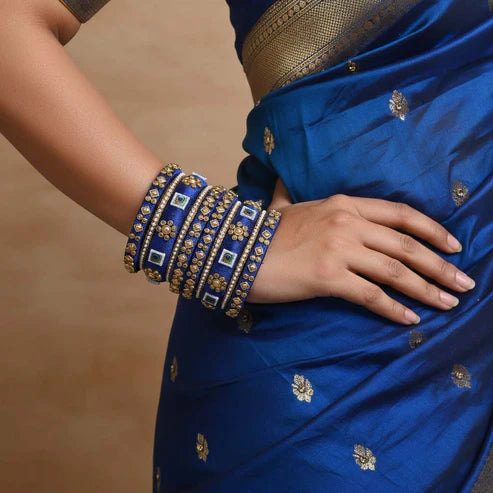 Blue Color 1 Set Of Thread Bangle Featuring Minimal Yet Traditional Design