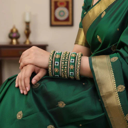 Green Color 1 Set Of Thread Bangle Inspired By Classic Indian Fashion
