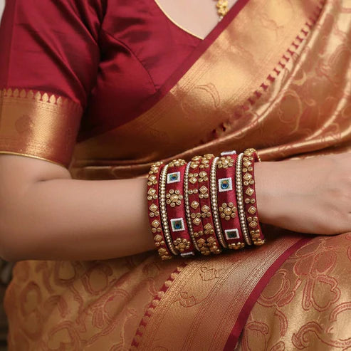 Maroon Color 1 Set Of Thread Bangle Designed For Everyday Ethnic Elegance
