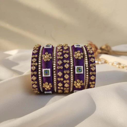 Purple Color 1 Set Of Thread Bangle Featuring Simple Yet Classic Ethnic Design