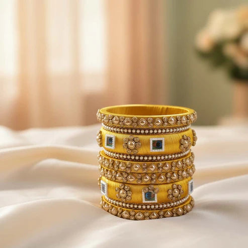 Yellow Color 1 Set Of Thread Bangle Perfect For Bright Festive Looks