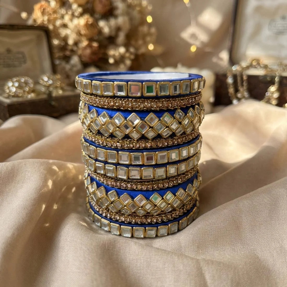 Blue Color 1 Set Of Thread Bangle Featuring Vibrant Tone And Traditional Appeal