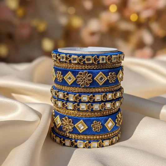 Blue Color 1 Set Of Thread Bangle Inspired By Royal Traditional Fashion Styles