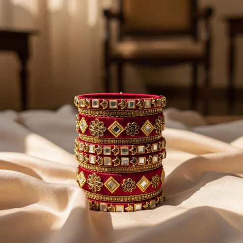 Maroon Color 1 Set Of Thread Bangle Showcasing Bold Traditional Color Elegance