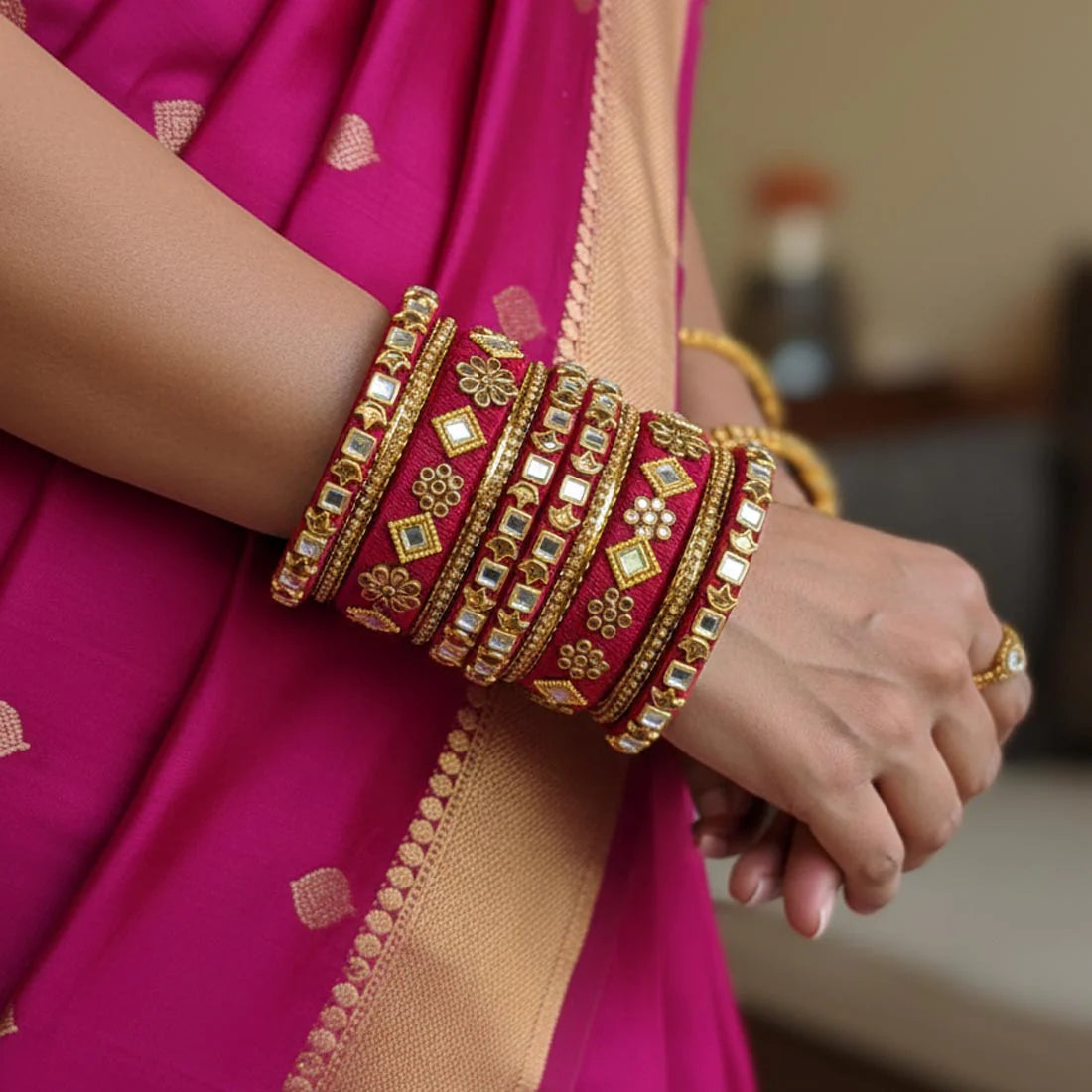 Maroon Color 1 Set Of Thread Bangle Showcasing Bold Traditional Color Elegance